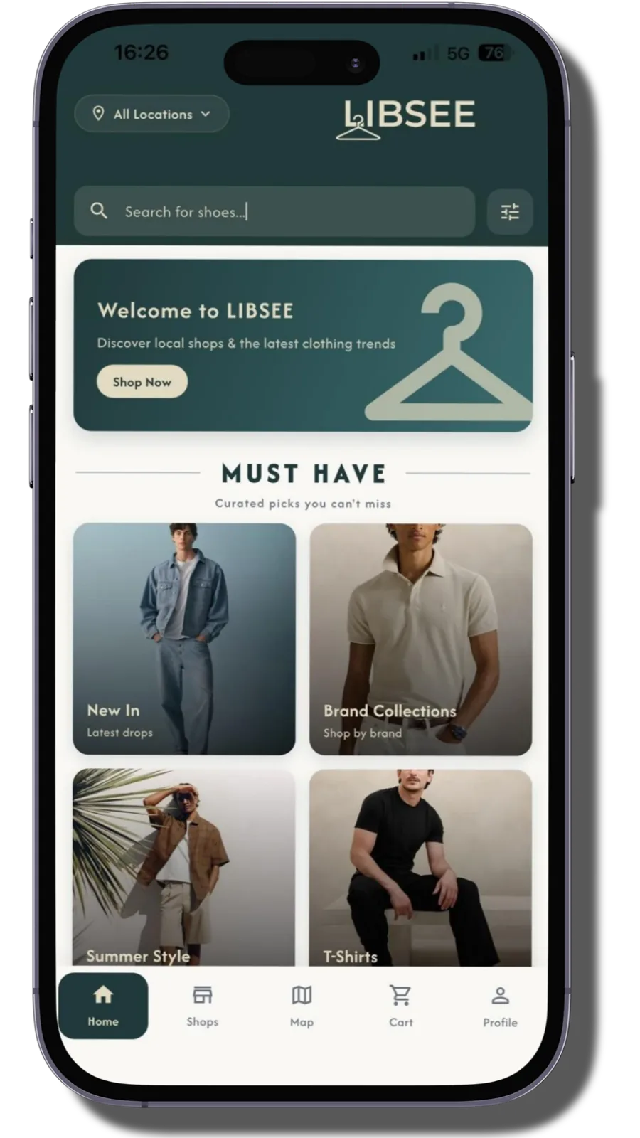 The LIBSEE app home screen showing curated fashion picks